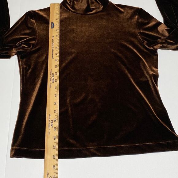 Women's Blouse Velvet Velour Chocolate Brown Top Long Sleeve Holiday Earth Tone - Picture 6 of 10